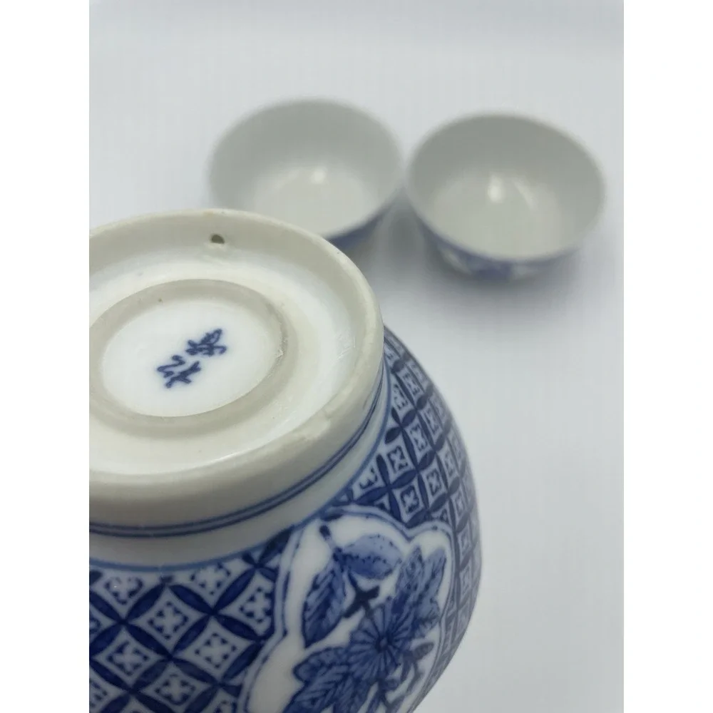 Set of 3 Antique Japanese‎ Chinese Asian Blue & White Rice Bowls